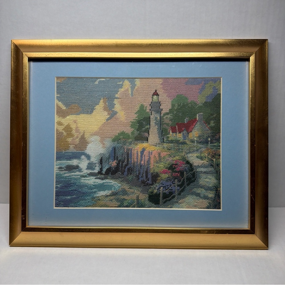 Framed Lighthouse Needlepoint Art